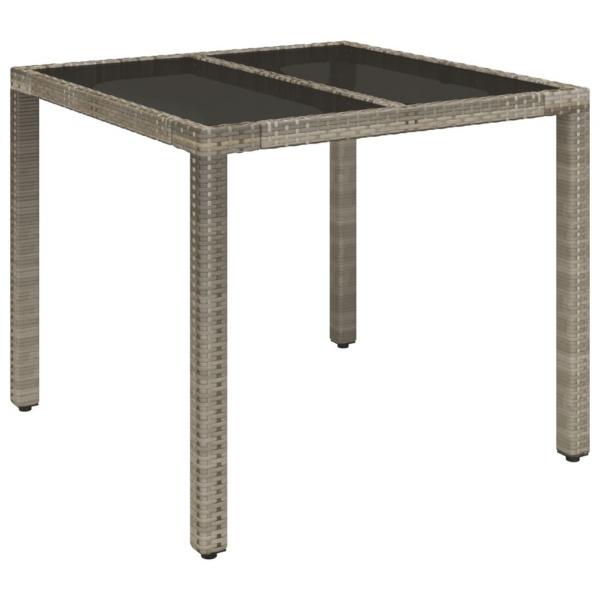 Gartentisch mit Glasplatte Grau 90x90x75 cm Poly Rattan