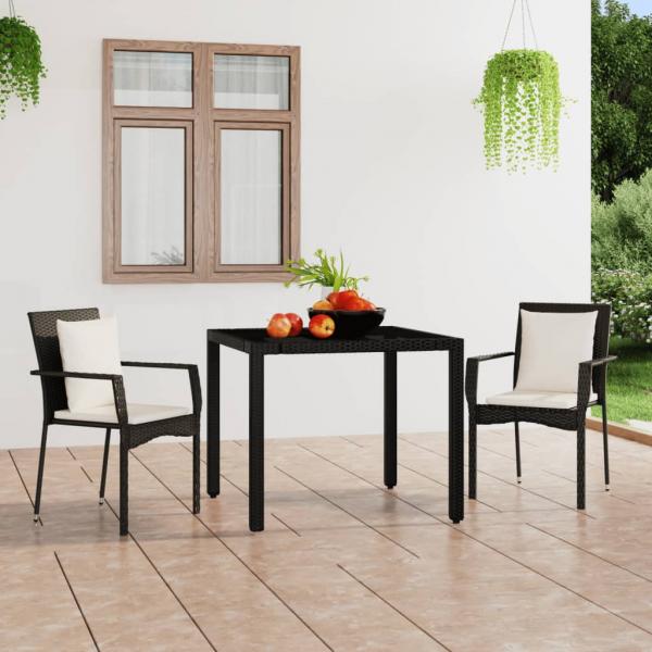 ARDEBO.de - Gartenstühle mit Kissen 2 Stk. Poly Rattan Schwarz