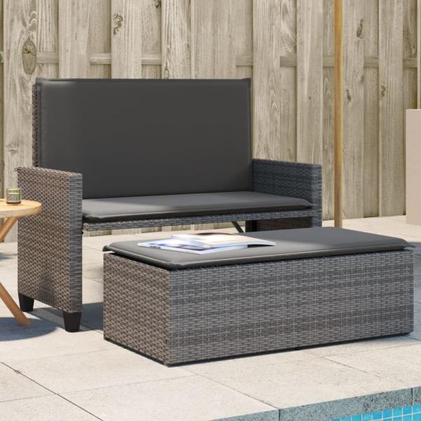 ARDEBO.de - Gartenbank mit Kissen und Hocker Grau Poly Rattan