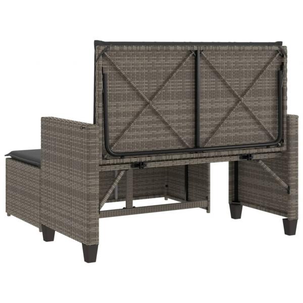 Gartenbank mit Kissen und Hocker Grau Poly Rattan