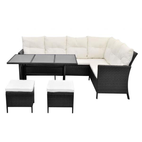 4-tlg. Garten-Lounge-Set mit Auflagen Poly Rattan Schwarz