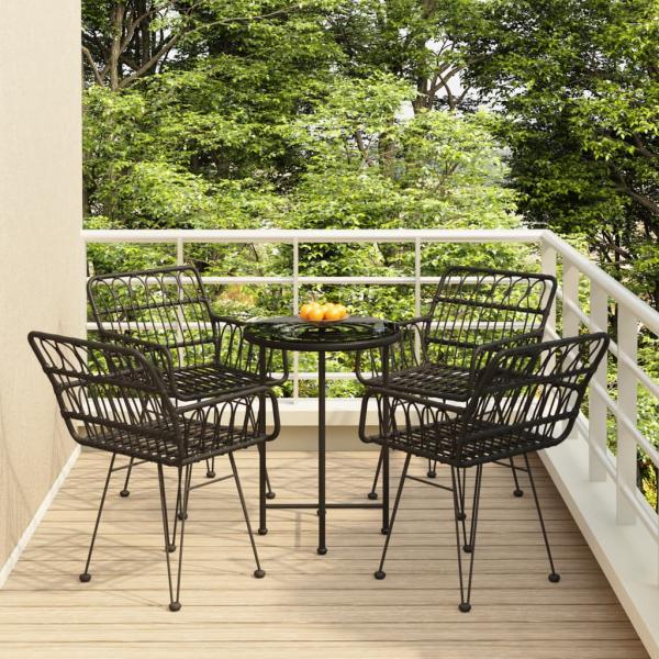 ARDEBO.de - 5-tlg. Garten-Essgruppe Schwarz Poly Rattan