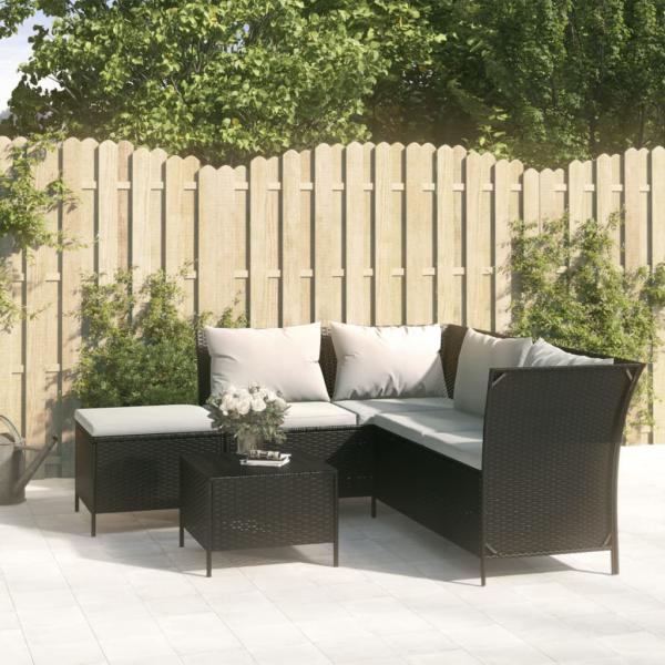 ARDEBO.de - 4-tlg. Garten-Lounge-Set mit Kissen Schwarz Poly Rattan