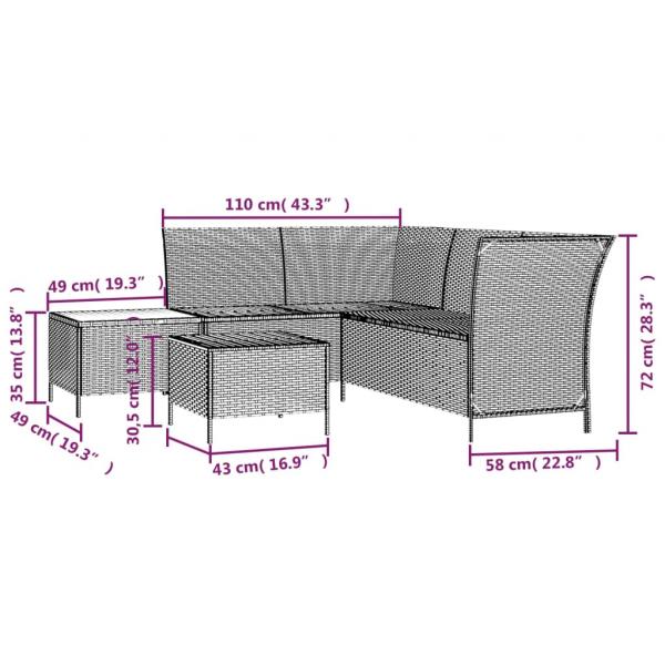 4-tlg. Garten-Lounge-Set mit Kissen Schwarz Poly Rattan