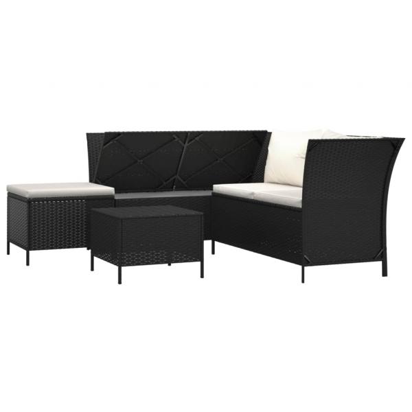 4-tlg. Garten-Lounge-Set mit Kissen Schwarz Poly Rattan