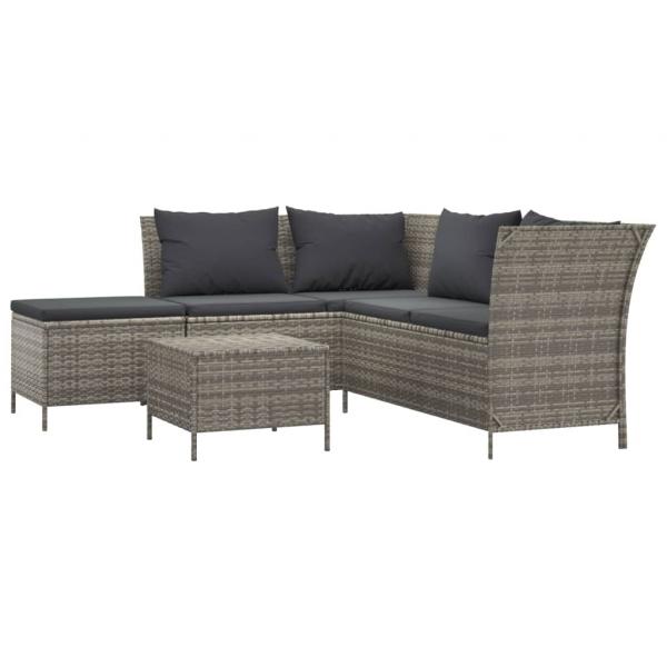 4-tlg. Garten-Lounge-Set mit Kissen Grau Poly Rattan