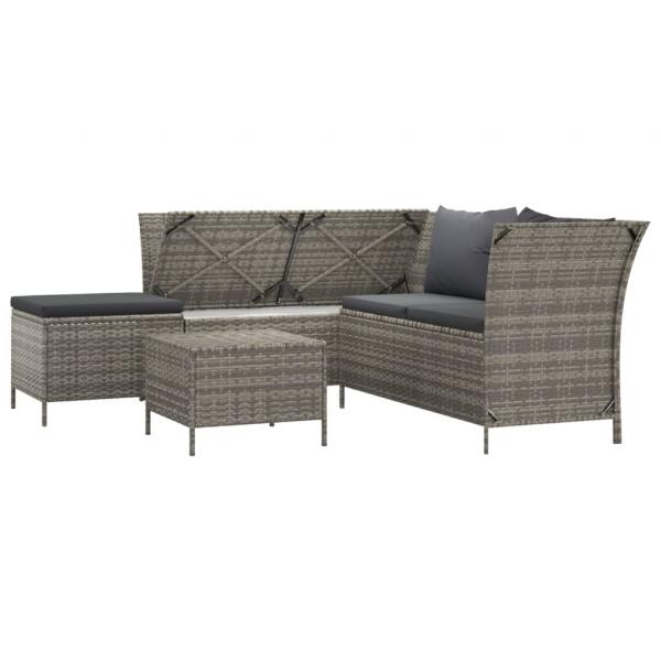 4-tlg. Garten-Lounge-Set mit Kissen Grau Poly Rattan