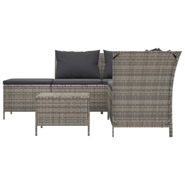 4-tlg. Garten-Lounge-Set mit Kissen Grau Poly Rattan