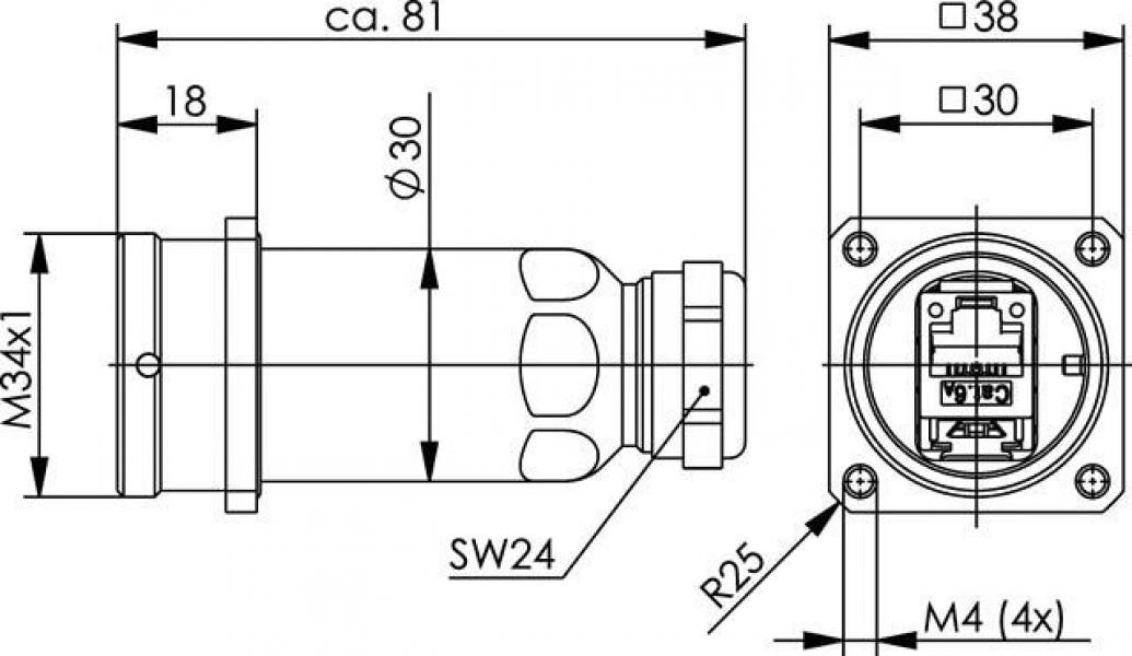 Telegärtner TOC Flanschdose IP68 inkl. AMJ-S Modul Cat.6A T568B (100007385)