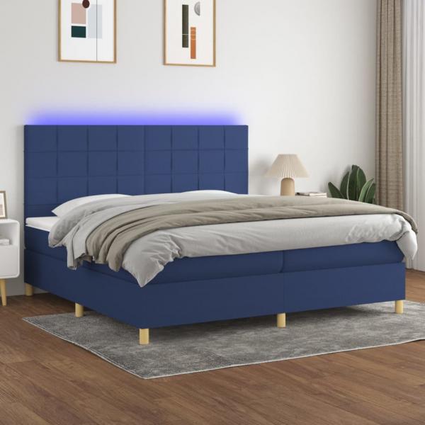 ARDEBO.de - Boxspringbett mit Matratze & LED Blau 200x200 cm Stoff