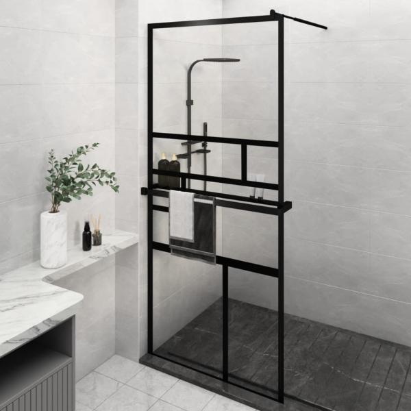 ARDEBO.de - Duschwand mit Ablage für Walk-In-Dusche Schwarz 90x195 cm ESG