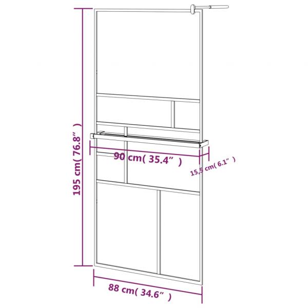 Duschwand mit Ablage für Walk-In-Dusche Schwarz 90x195 cm ESG