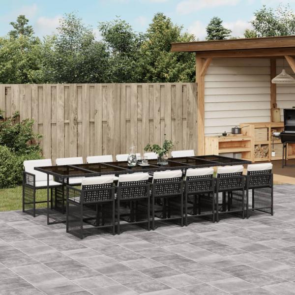 ARDEBO.de - 13-tlg. Garten-Essgruppe mit Kissen Schwarz Poly Rattan