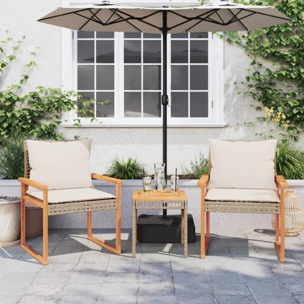 3-tlg. Bistro-Set mit Kissen Beige Poly Rattan Akazienholz