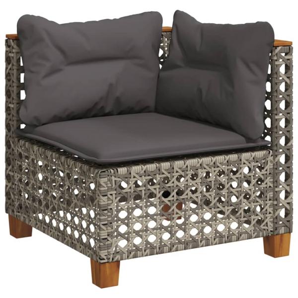 Garten-Ecksofa mit Kissen Grau Poly Rattan