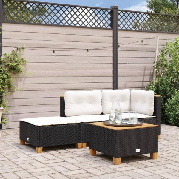 ARDEBO.de - Gartenhocker mit Kissen Schwarz 63,5x56x32 cm Poly Rattan