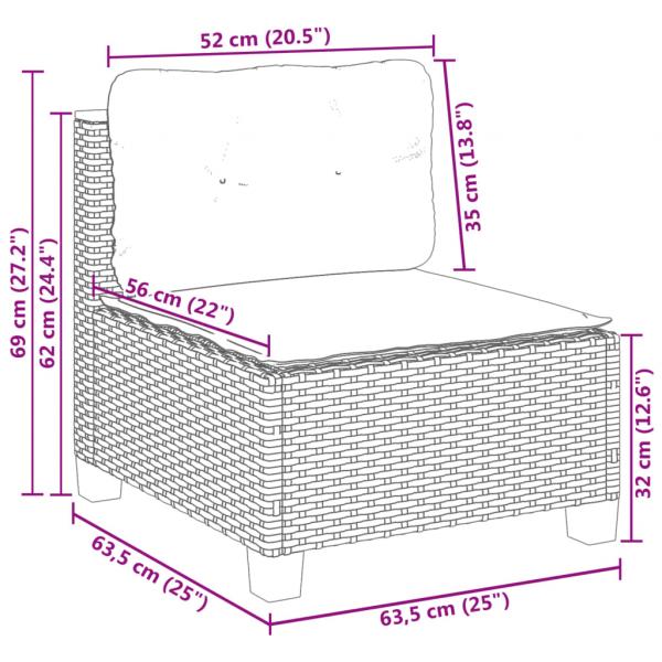 Gartensofa ohne Armlehnen mit Kissen Schwarz Poly Rattan