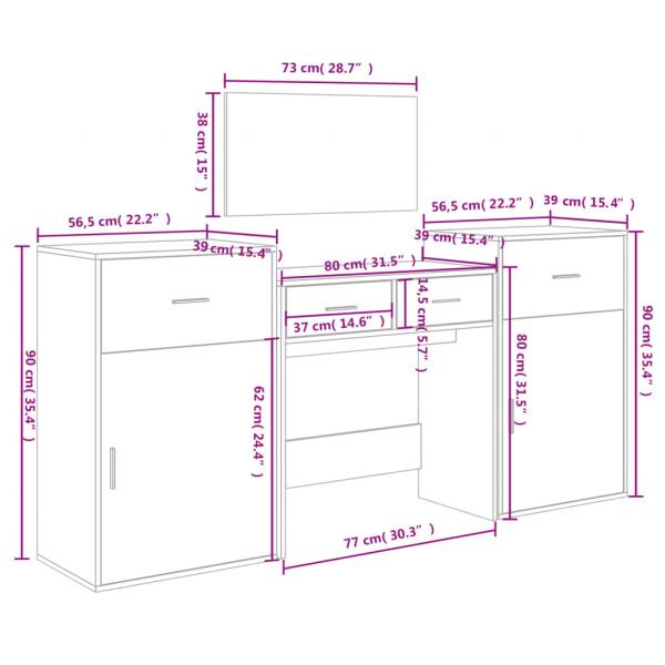 4-tlg. Schminktisch-Set Räuchereiche Holzwerkstoff