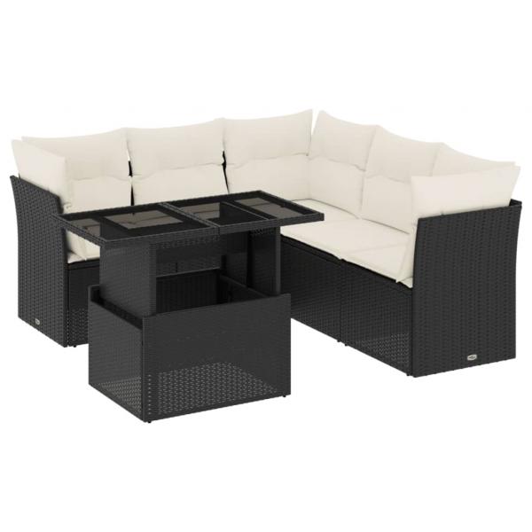 6-tlg. Garten-Sofagarnitur mit Kissen Schwarz Poly Rattan