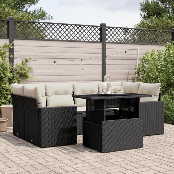 ARDEBO.de - 7-tlg. Garten-Sofagarnitur mit Kissen Schwarz Poly Rattan