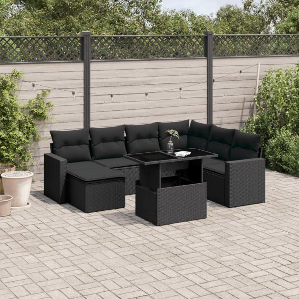 ARDEBO.de - 8-tlg. Garten-Sofagarnitur mit Kissen Schwarz Poly Rattan