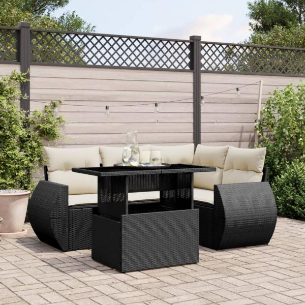 ARDEBO.de - 5-tlg. Garten-Sofagarnitur mit Kissen Schwarz Poly Rattan