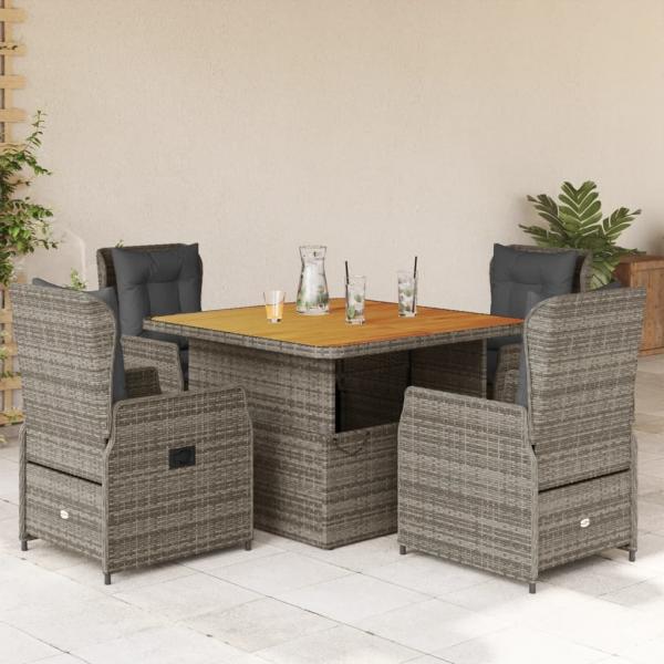 ARDEBO.de - 5-tlg. Garten-Essgruppe mit Kissen Grau Poly Rattan