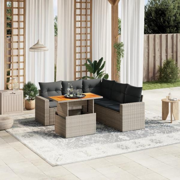 ARDEBO.de - 6-tlg. Garten-Sofagarnitur mit Kissen Grau Poly Rattan