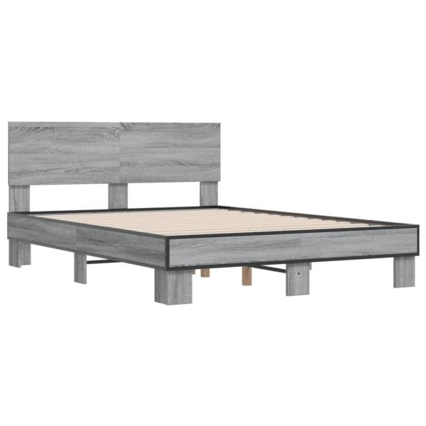 Bettgestell Grau Sonoma 140x190 cm Holzwerkstoff und Metall