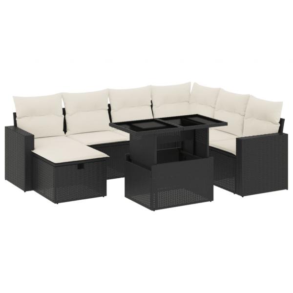 8-tlg. Garten-Sofagarnitur mit Kissen Schwarz Poly Rattan