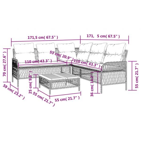 2-tlg. Garten-Sofagarnitur mit Kissen Beige Poly Rattan