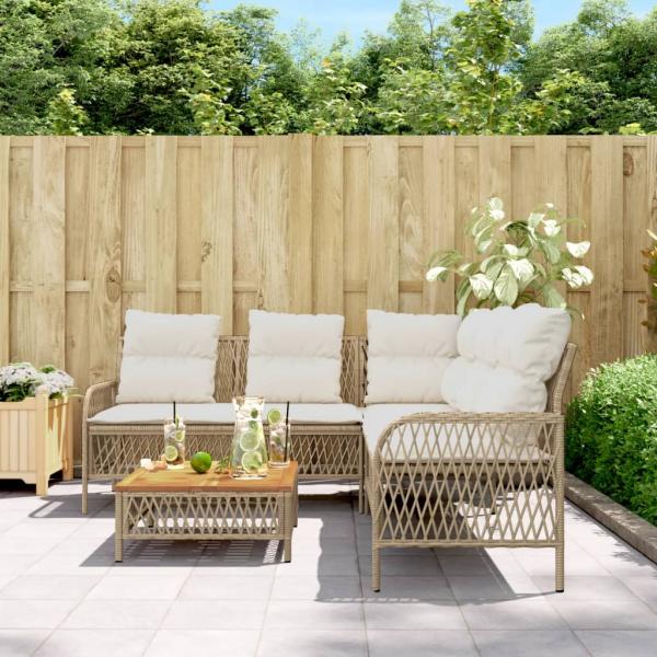 2-tlg. Garten-Sofagarnitur mit Kissen Beige Poly Rattan