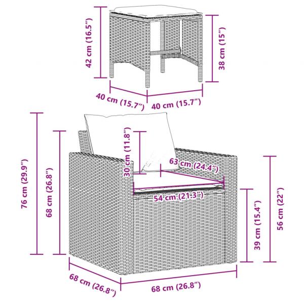 4-tlg. Garten-Sofagarnitur mit Kissen Hellgrau Poly Rattan