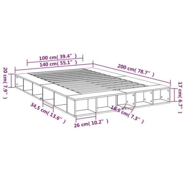 Bettgestell Grau Sonoma 140x200 cm Holzwerkstoff