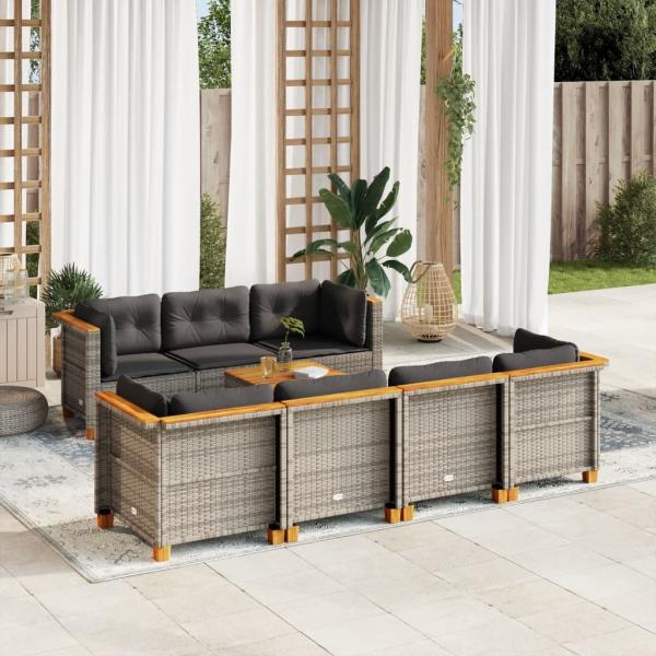 ARDEBO.de - 8-tlg. Garten-Sofagarnitur mit Kissen Grau Poly Rattan