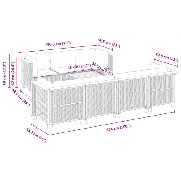 8-tlg. Garten-Sofagarnitur mit Kissen Grau Poly Rattan