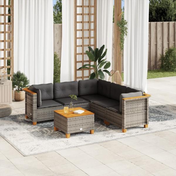 ARDEBO.de - 6-tlg. Garten-Sofagarnitur mit Kissen Grau Poly Rattan