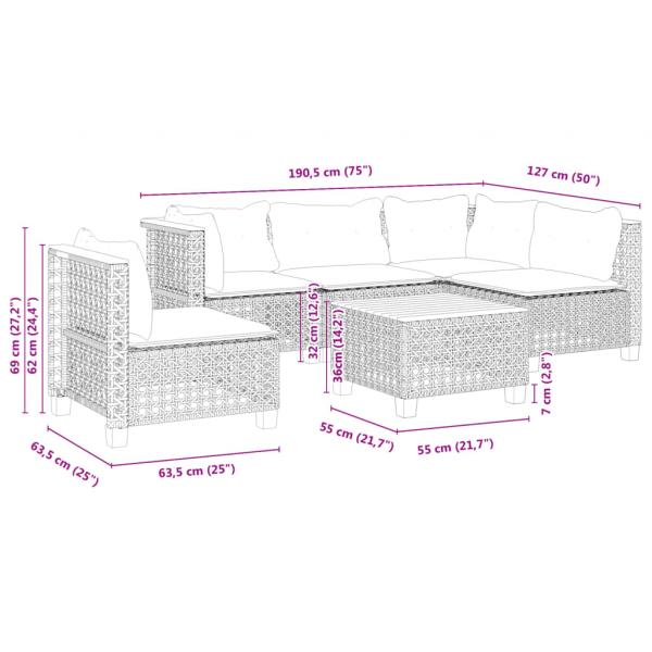 6-tlg. Garten-Sofagarnitur mit Kissen Schwarz Poly Rattan