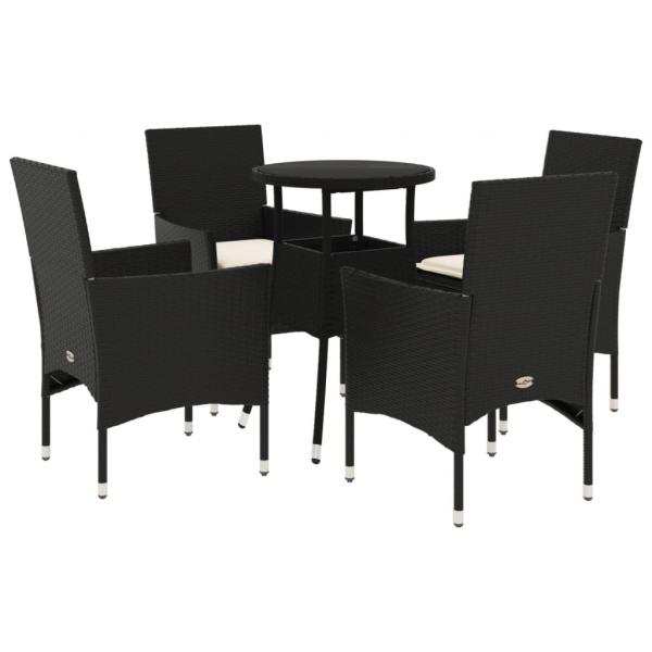 5-tlg. Garten-Essgruppe mit Kissen Schwarz Poly Rattan und Glas