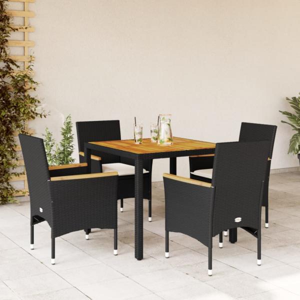 ARDEBO.de - 5-tlg. Garten-Essgruppe mit Kissen Schwarz Poly Rattan Akazie