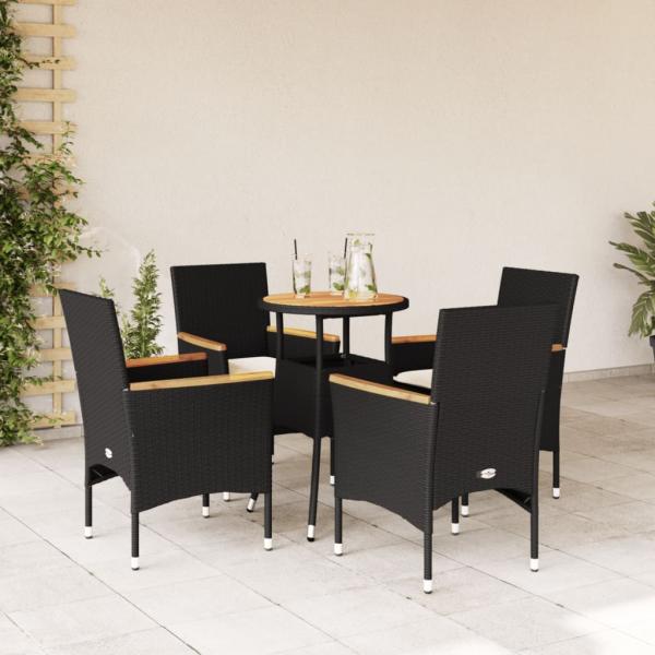 ARDEBO.de - 5-tlg. Garten-Essgruppe mit Kissen Schwarz Poly Rattan Akazie