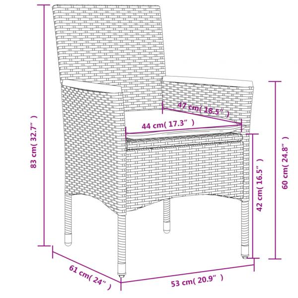 5-tlg. Garten-Essgruppe mit Kissen Grau Poly Rattan und Glas