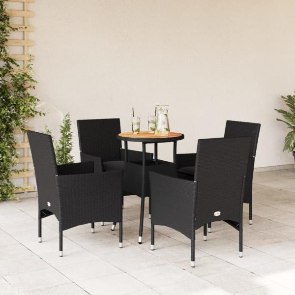 ARDEBO.de - 5-tlg. Garten-Essgruppe mit Kissen Schwarz Poly Rattan Akazie