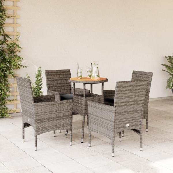 ARDEBO.de - 5-tlg. Garten-Essgruppe mit Kissen Grau Poly Rattan Akazie