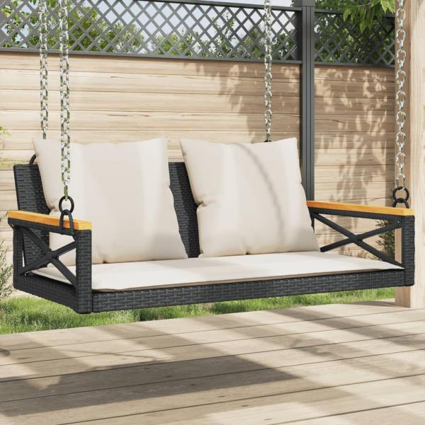 ARDEBO.de - Hängebank mit Kissen Schwarz 109x62x40 cm Poly Rattan