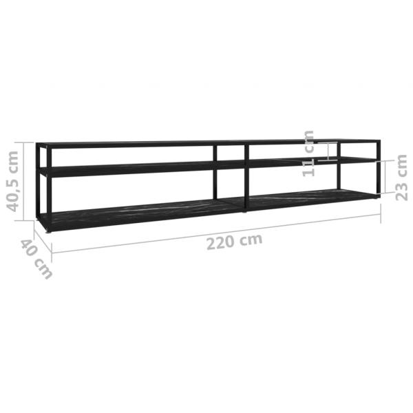 TV-Schrank Schwarz Marmor-Optik 220x40x40,5 cm Hartglas