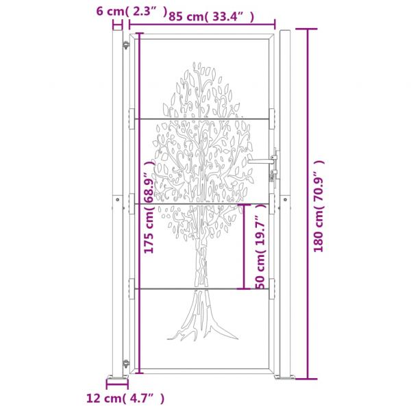 Gartentor Anthrazit 105x180 cm Stahl Baum-Design