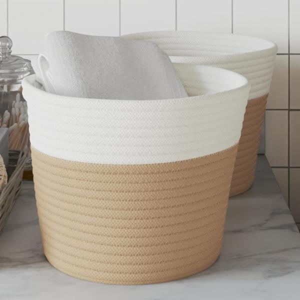 ARDEBO.de - Aufbewahrungskörbe 2 Stk. Beige und Weiß Ø24x18 cm Baumwolle