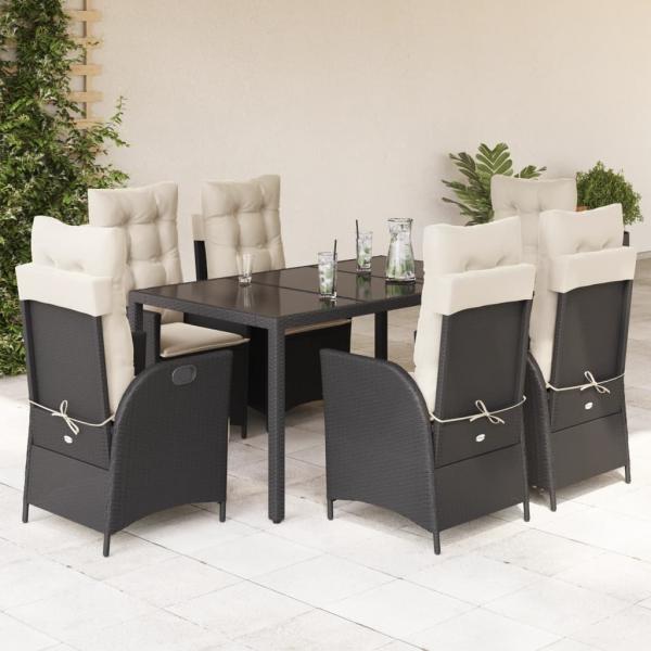 ARDEBO.de - 7-tlg. Garten-Essgruppe mit Kissen Schwarz Poly Rattan