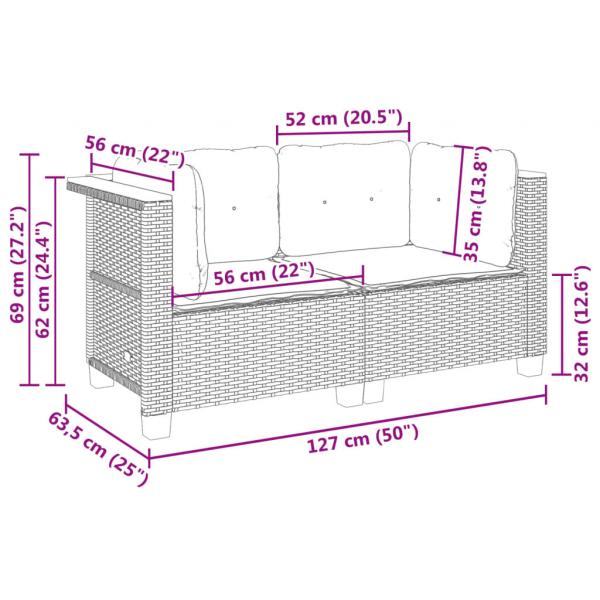 Garten-Ecksofas mit Kissen 2 Stk. Schwarz Poly Rattan